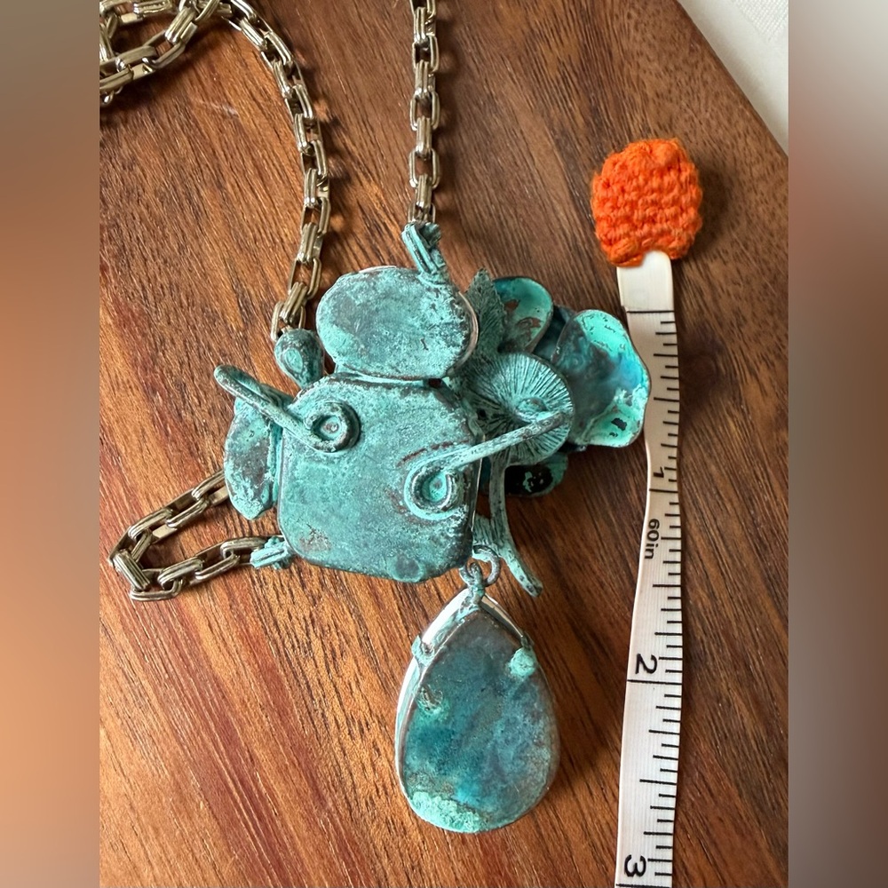 Betsey Johnson Blue and Gold Floral Necklace Cluster Rustic Chain Rose Flower - Picture 6 of 6